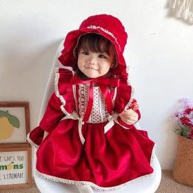 فستان مخمل بناتي أحمر