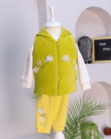 طقم شتوي 3 قطع أخضر كوردروي