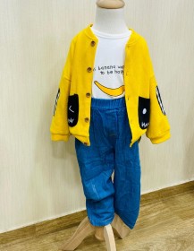 طقم ولادي شتوي 3 قطع جاكيت اصفر