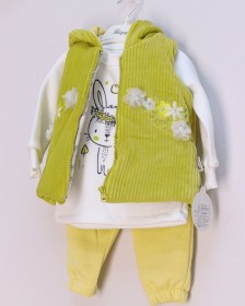 طقم شتوي 3 قطع أخضر كوردروي